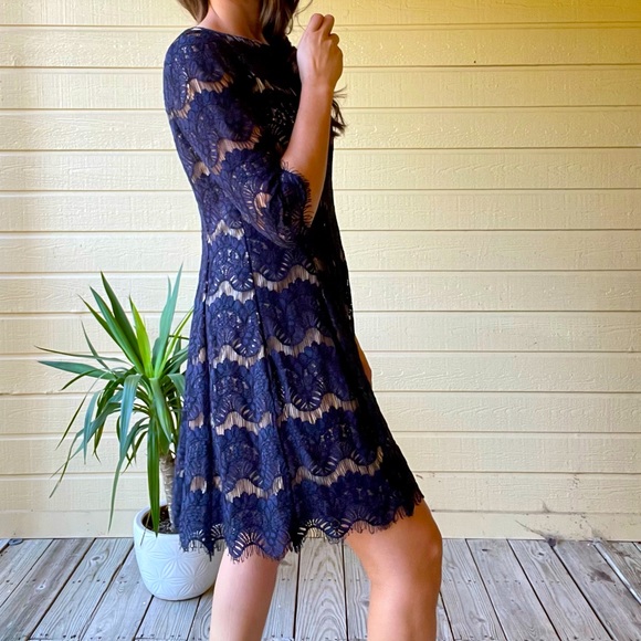 Jessica Howard Fringe Lace Shift Dress - Navy | Size 12P - Picture 4 of 5
